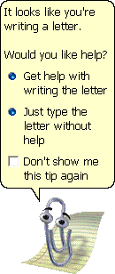 Clippy - an anthropomorphic paperclip is asking if I want help writing a letter.