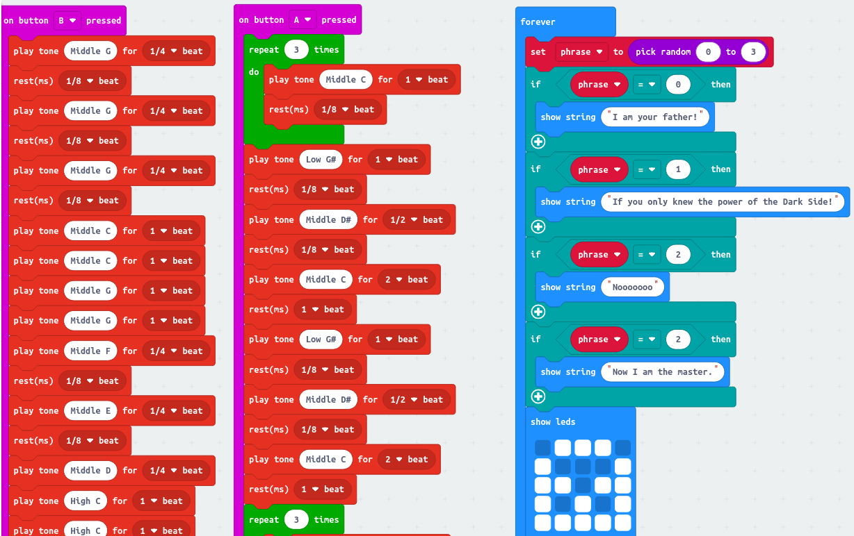 Screenshot of the code used to control the Micro bit.