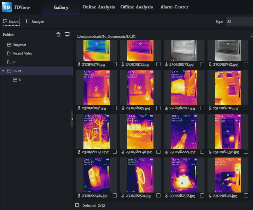 Screenshot of a gallery full of thermal images.