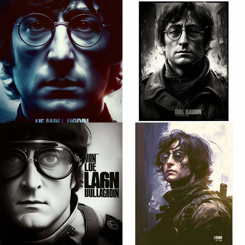 Four photos of John Lennon staring at the camera. It looks like an action movie poster.