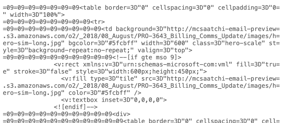 Source code of an email showing the links.