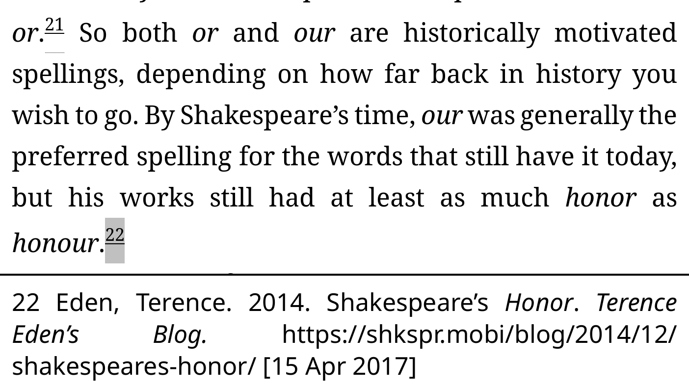 Citation in a book which points to my blog post about Shakespeare.