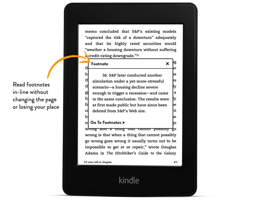 Product photo of a Kindle showing the popup.