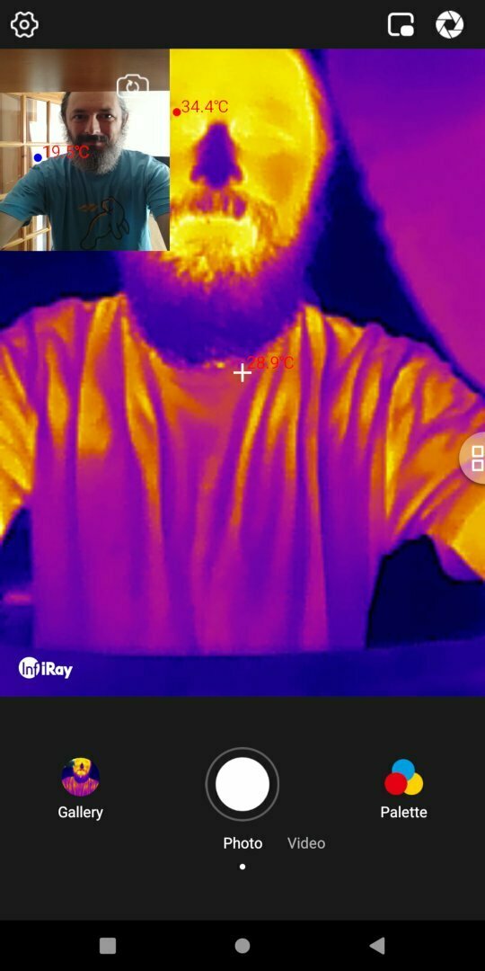 Thermal image of me with a corner cut-out showing a full colour shot.