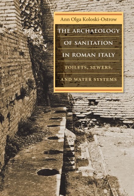 Book cover showing a photo of a row of Roman toilets.