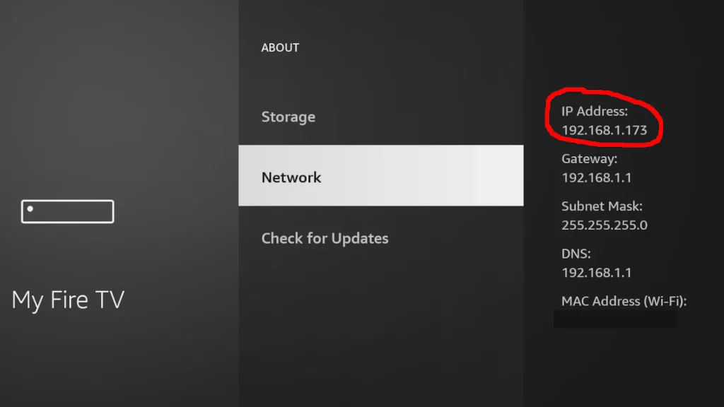 Screenshot of the FireTV's settings screen.