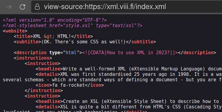 Screenshot of some XML code.