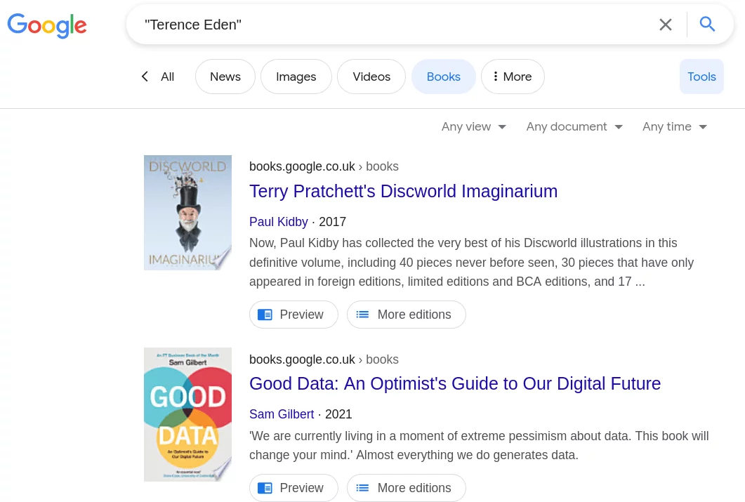 Google Books Search Results page.