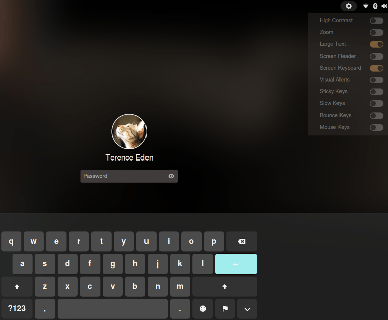 Screenshot of an on screen keyboard at a login prompt.