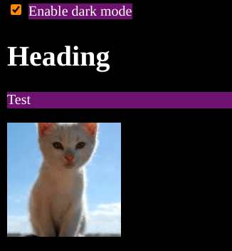 A dark website with a photo of a kitten.