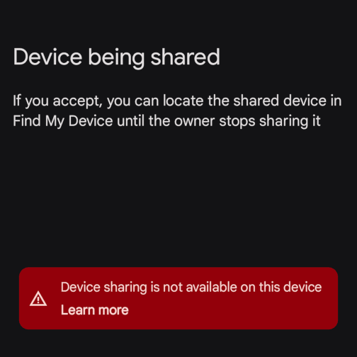 Error saying "Device sharing is not available on this device".