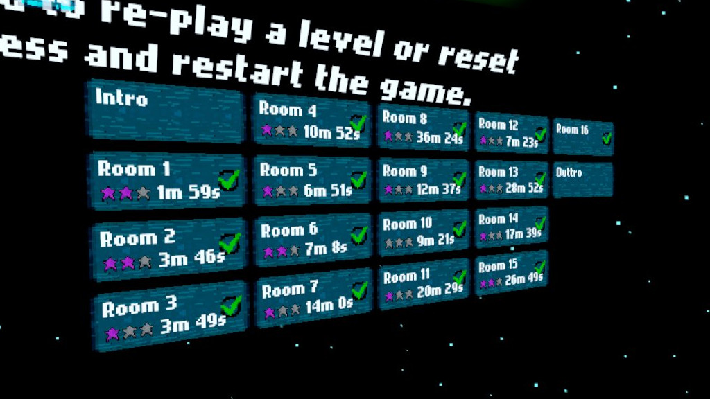 VR screenshot showing how long each level took.