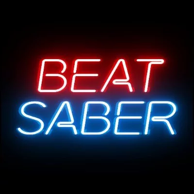 Beat Saber logo rendered in neon lights.