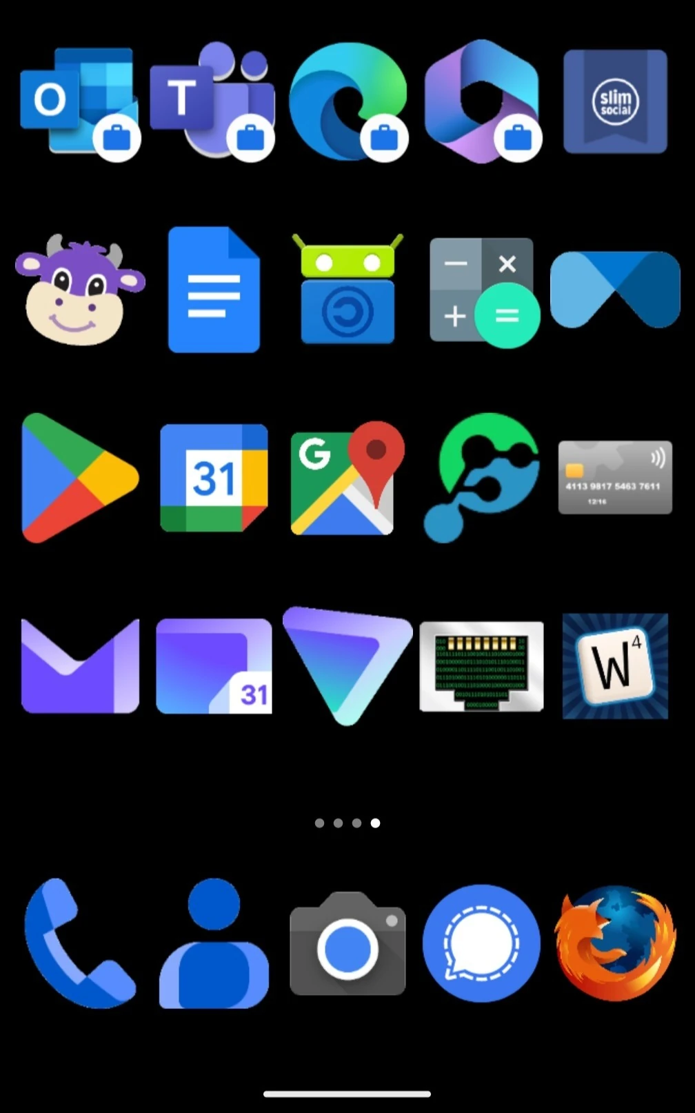 Homescreen filled with multicoloured icons of various shapes.