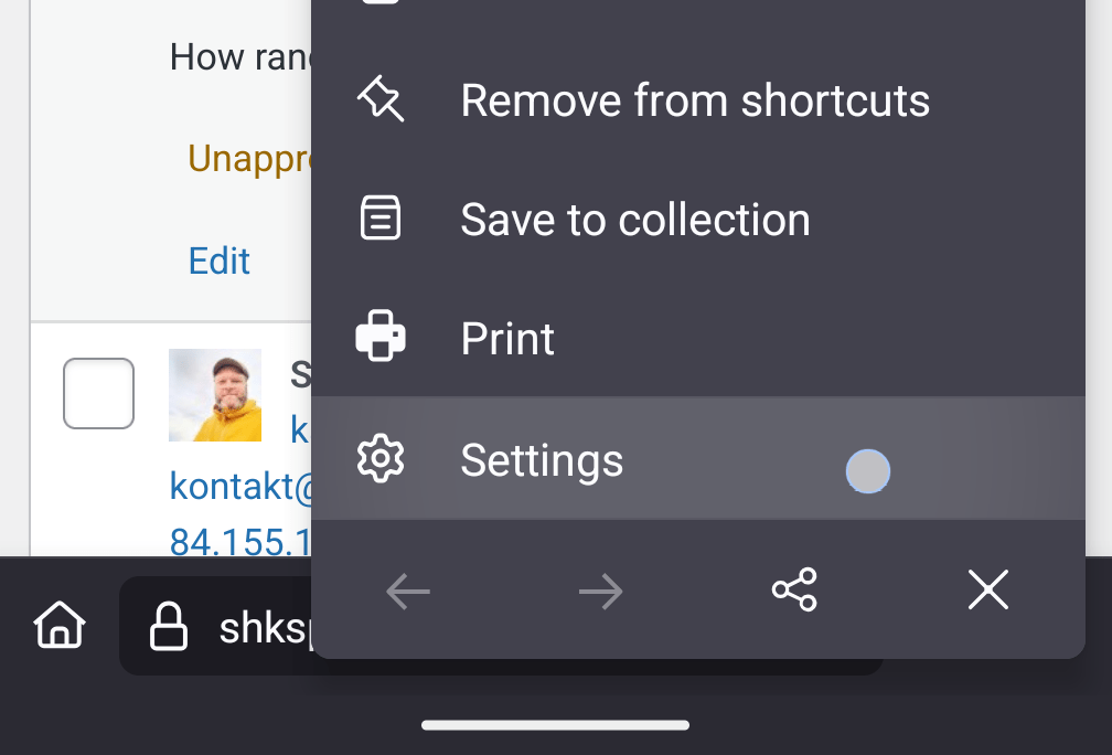 The settings menu.