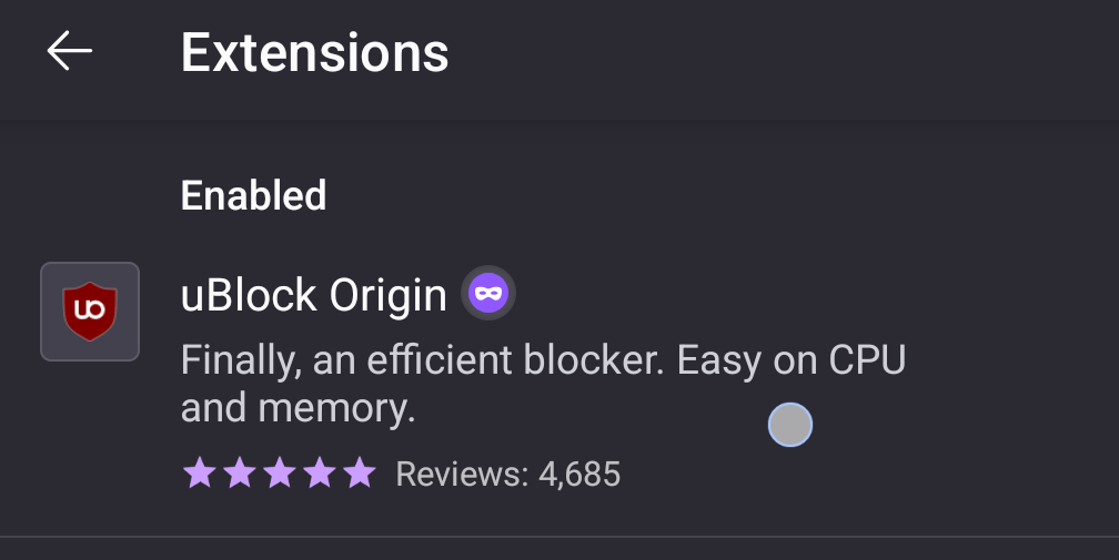 uBlock is highlighted.