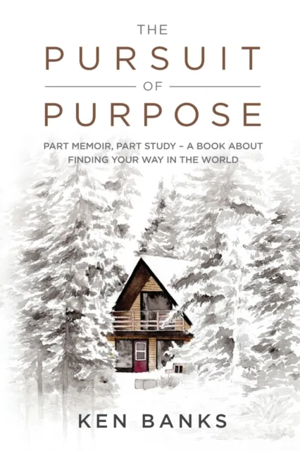 Book cover - a cabin surrounded by snow covered trees.