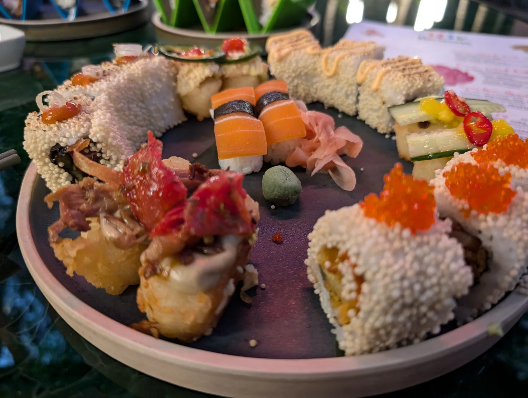 Big plate of sushi.