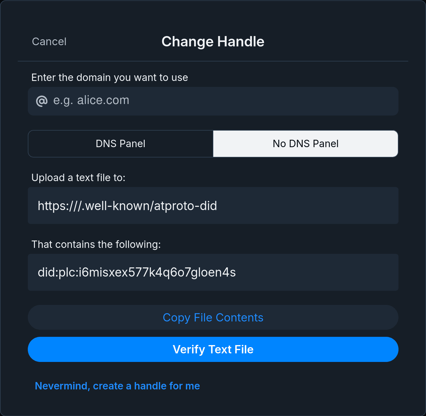 Change Handle screen.