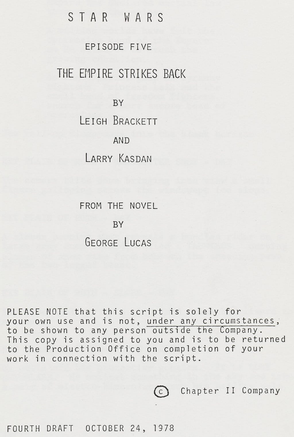 Typewritten script copyright the Chapter II company.