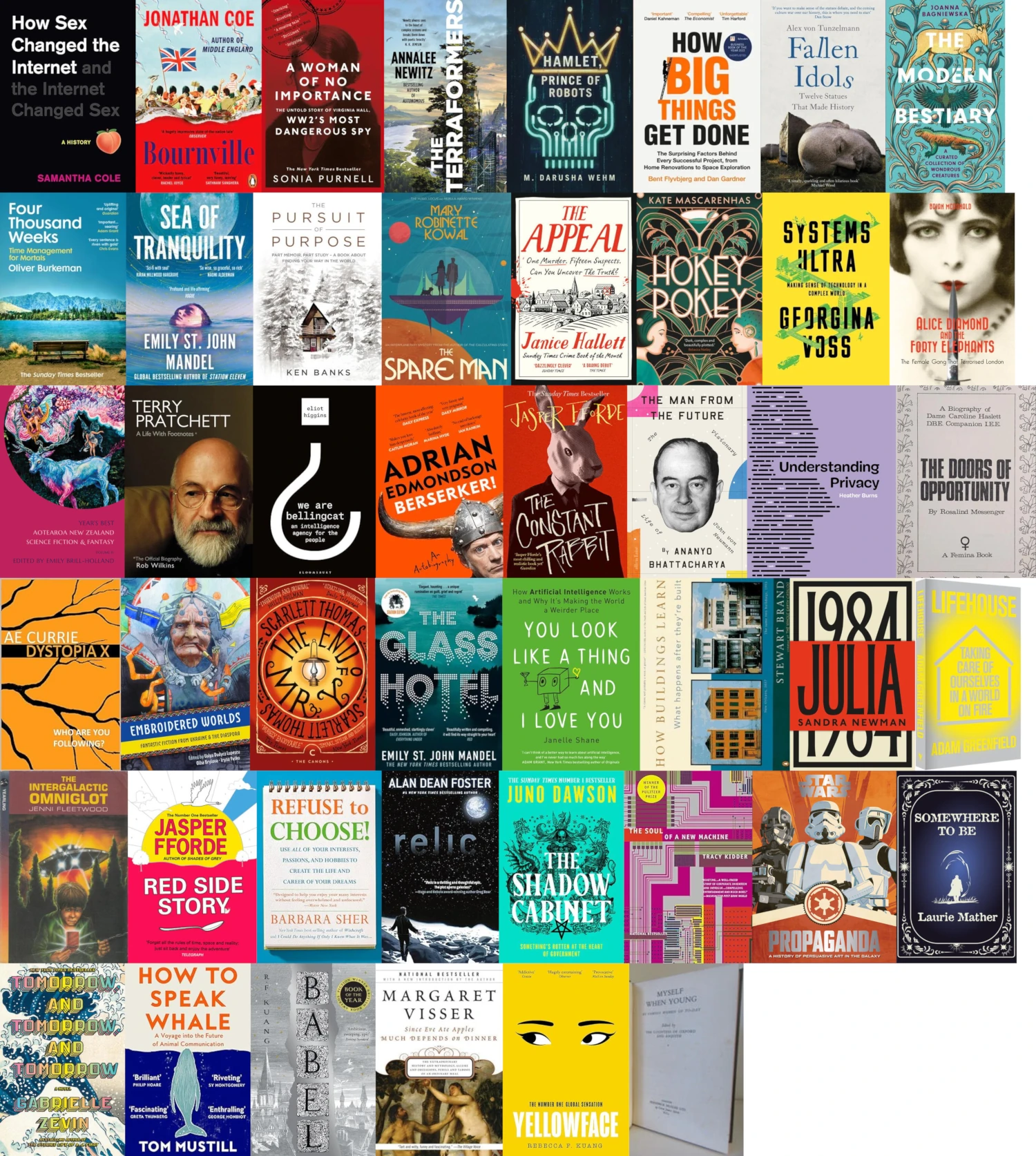 A colourful montage of book covers.