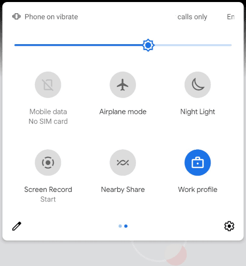 Work Profile in the quick settings bar.