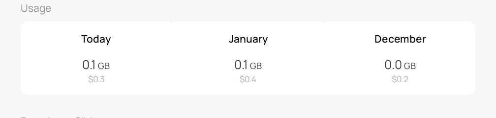 App shows how many MB used per month and what they cost.