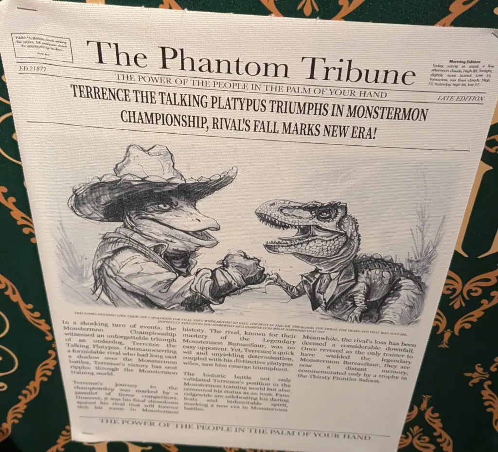 Newspaper story about Terrence the Platypus.