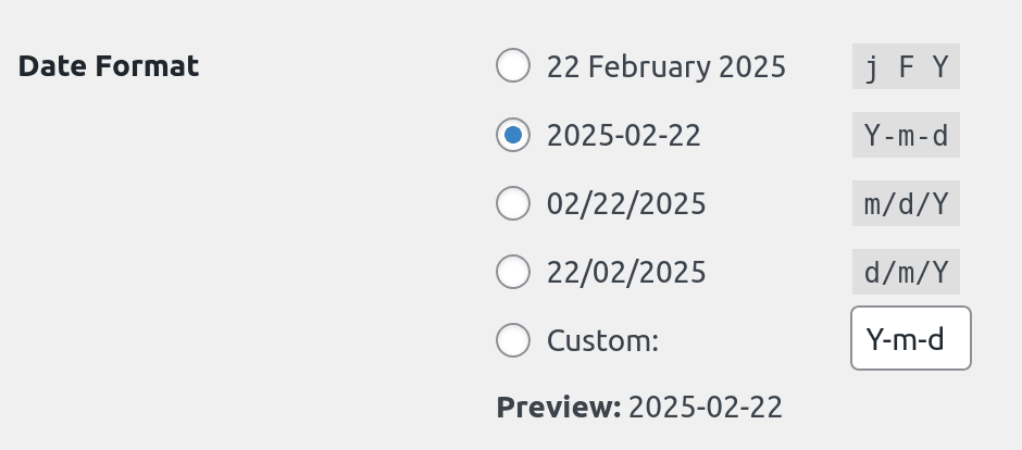 Settings screen showing date format set to dashes.