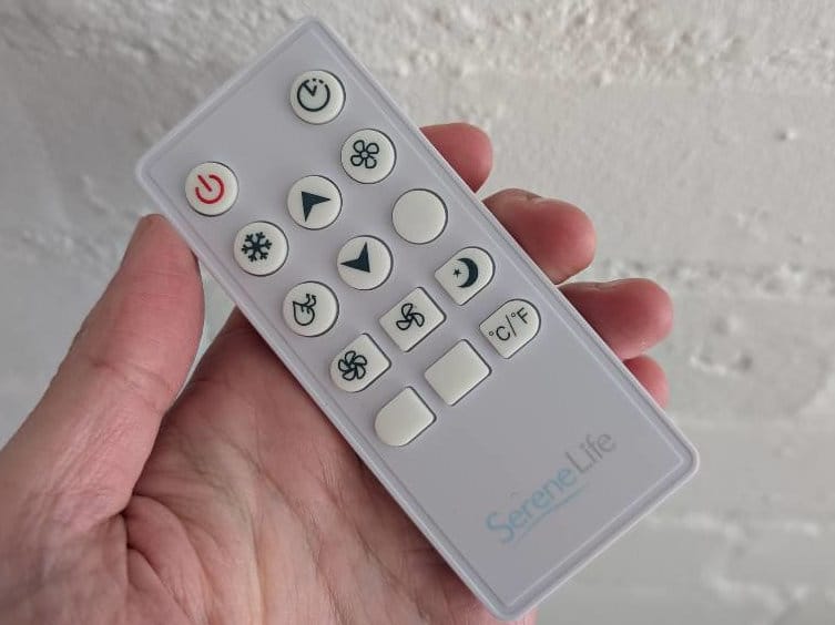 Cheap looking remote with indistinguishable buttons.