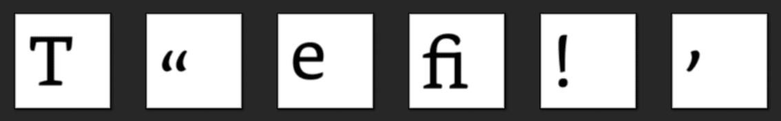 Several letters drawn with vertical centering.