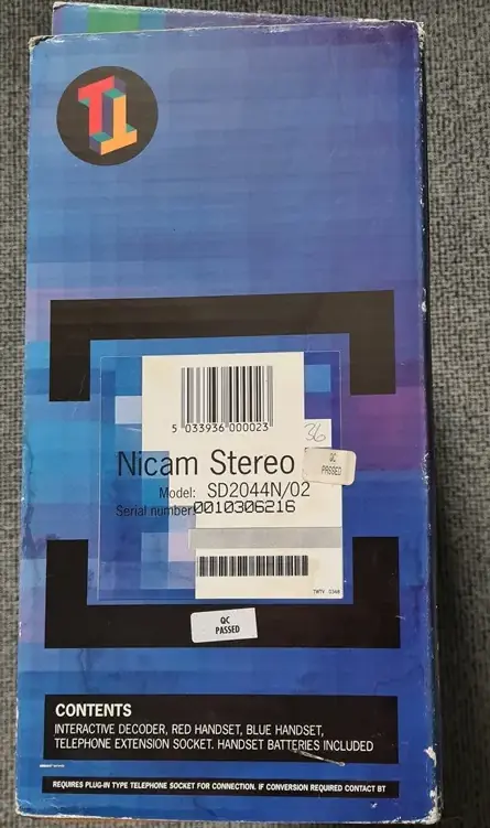 Box with a barcode and promises of NICAM stereo.