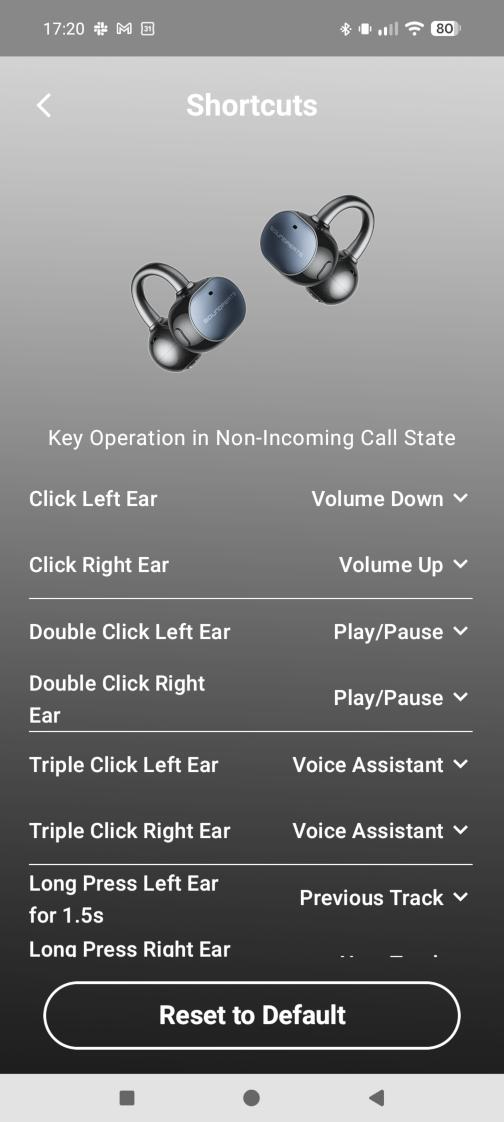 Various options triggered by tapping on buttons.