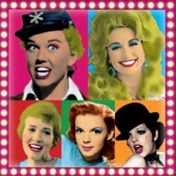 Pop art canvas of various Broadway divas.