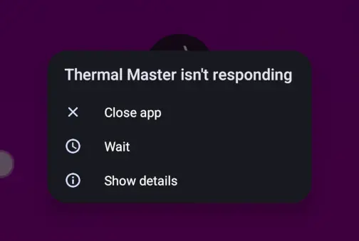 Error dialogue showing not responding.