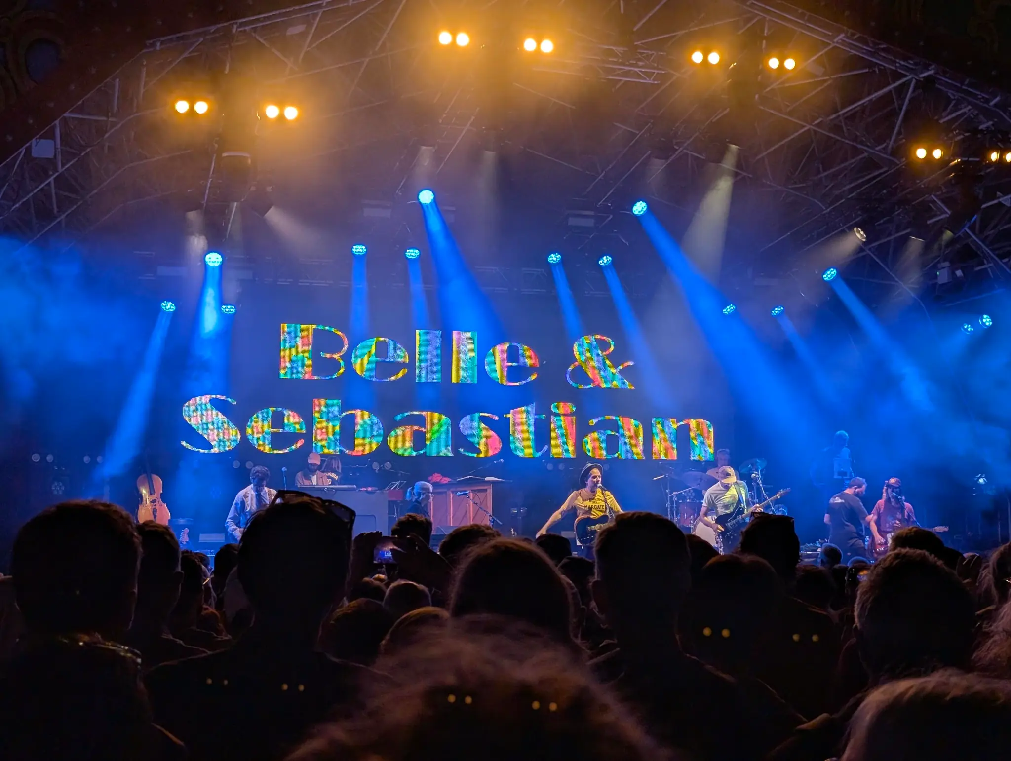 Belle and Sebastian on stage.