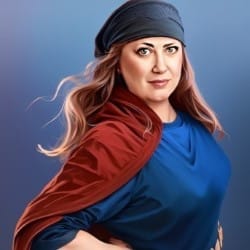 A woman dressed as a Jewish superhero.