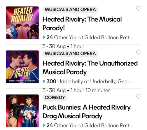 Three different musicals based on Heated Rivalry.