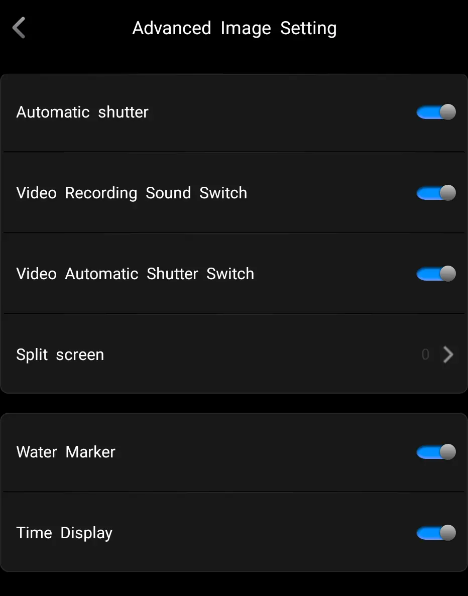 Settings to control the camera.