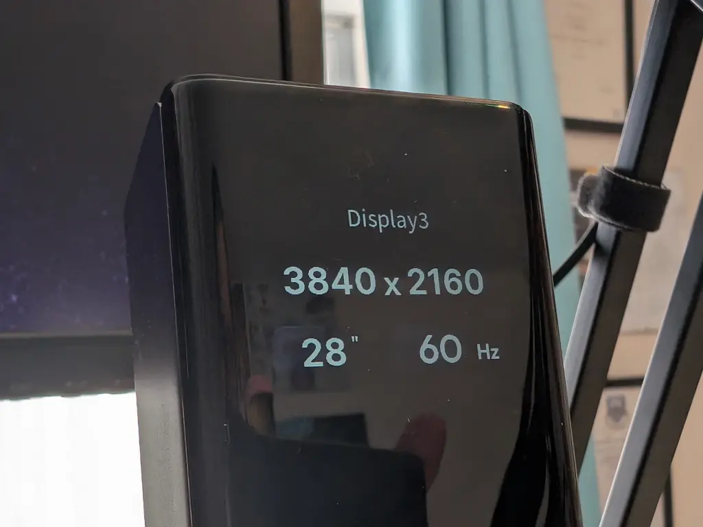 Screen resolution, size, and refresh rate.