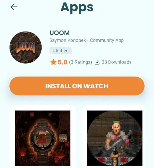 App store listing showing Doom on the watch.