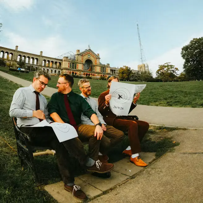 A band sitting in the garden.