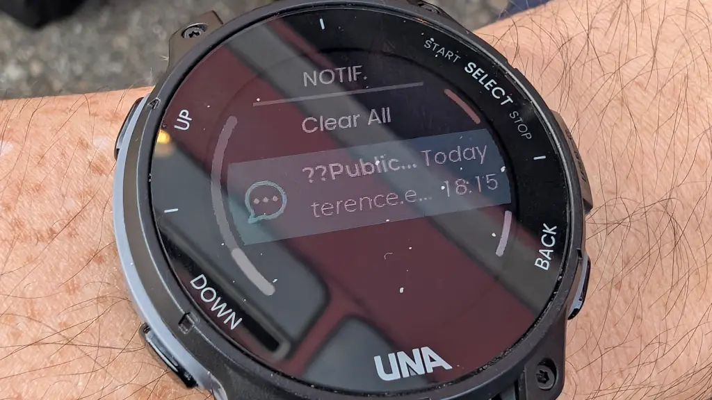 Watch showing notifications, there is a bit of a reflection.