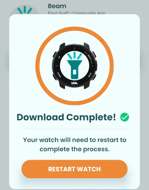 Message telling me the watch needs to restart.