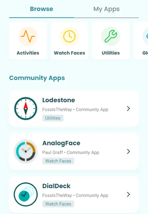 List of apps.